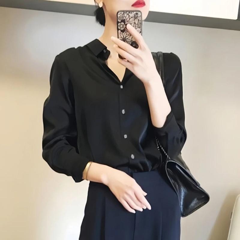 Spring and Summer Simple Temperament Loose Office Shirts for Women Fashion Long Sleeve Plus Size Casual Blouses Women Solid Slim Fit Ladies Tops 26193