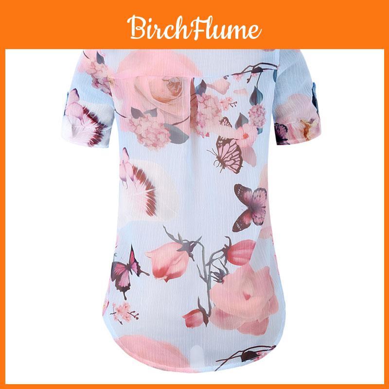Elegante Camicetta da Donna con Bottoni, Design Floreale e Comodo Tessuto in Chiffon