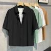 Men's Spring and Summer Lapel Solid Color Short-sleeved Loose Shirt Casual Comfortable Breathable Retro Drape Button Jacket