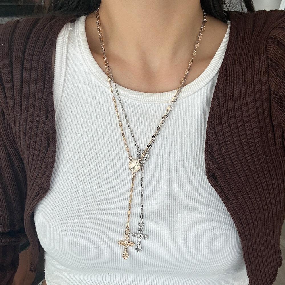 

Jewelry Cross Pendant Necklace Tassel Choker Necklace Fashion Metal Chain Women срібний