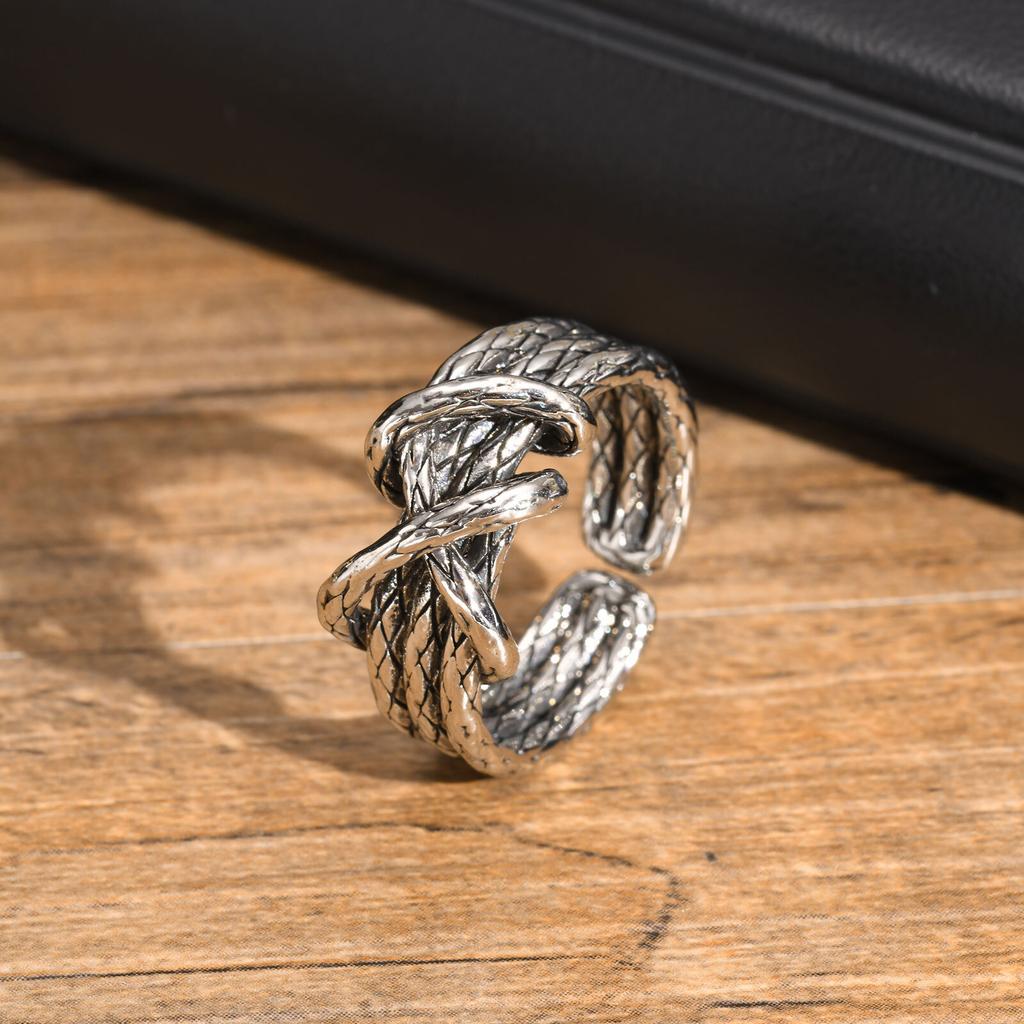 Retro Woven Metal Ring for Men Boys,Irregular 3 Layers Knot Opening Ring,New Punk Jewelry Gifts