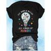 Damen Autism Awareness Neurodiversität Grafikdruck T-Shirt - „Die Welt braucht alle Arten von Köpfen“ Glühbirne & Blumendesign