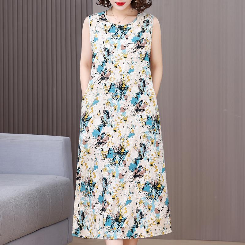 Elegant Sleeveless Dresses for Women Clothes Loose Plus Size Vintage Summer Long Dress