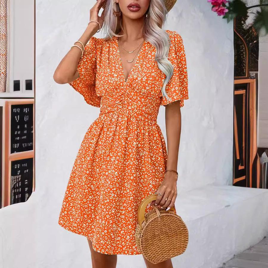 Women's Summer New V-Neck Sleeveless Printed High Waist Floral Ruffled Dress