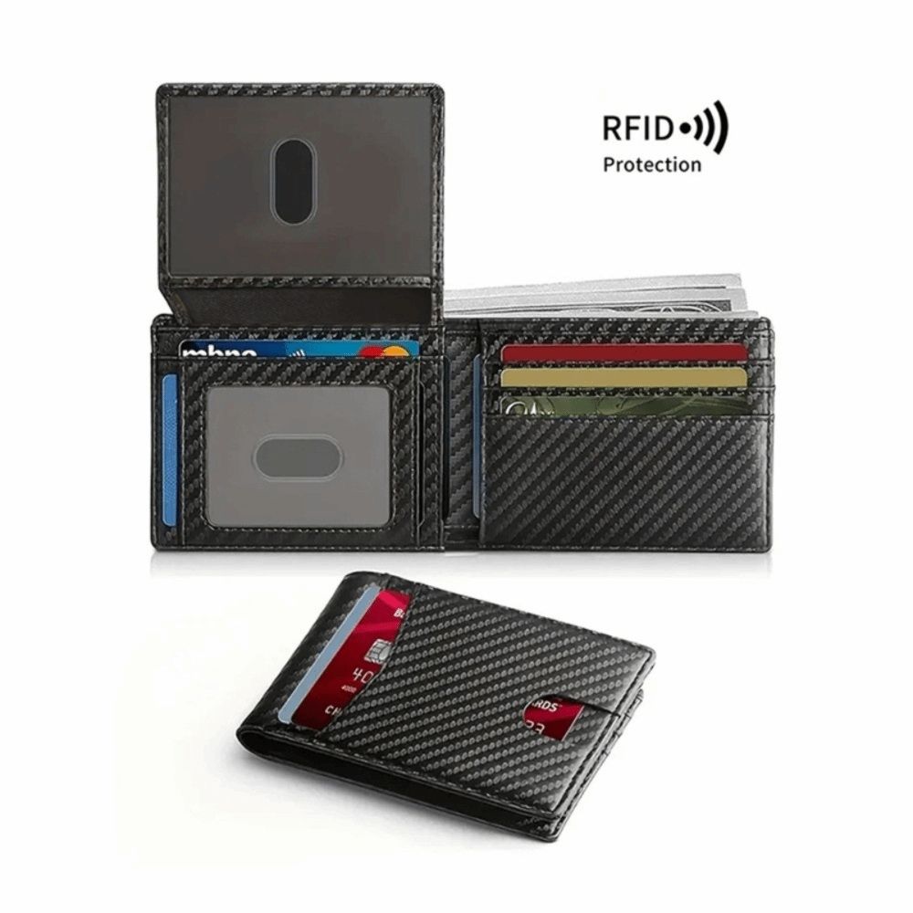 New Carbon Fiber Multi-Card Men Wallet 14 Cards RFID RFID Blocking Wallet Slim Large Capacity Leather Wallet Daily Use