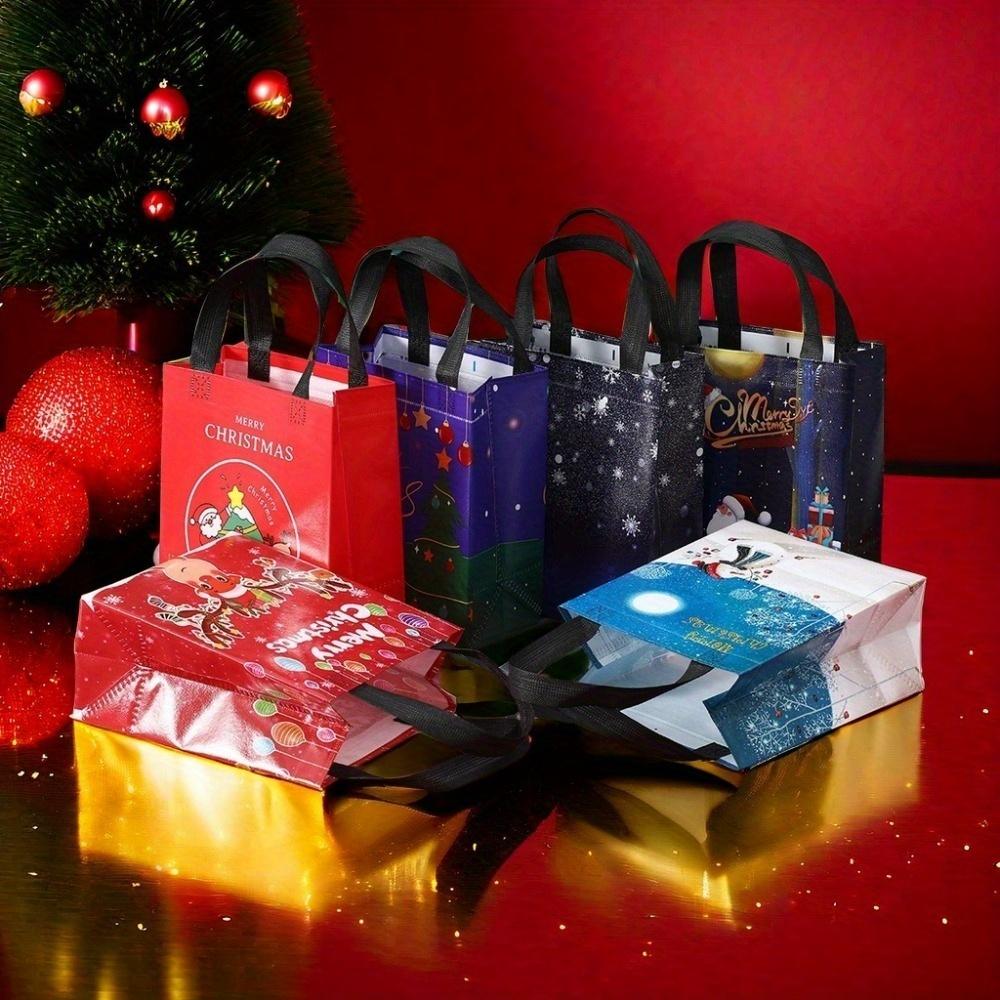 Large Christmas Gift Bags 6 Pack - Reusable Non-Woven Christmas Gift Bags with Handles for Holiday Xmas Party Gifts Wrapping