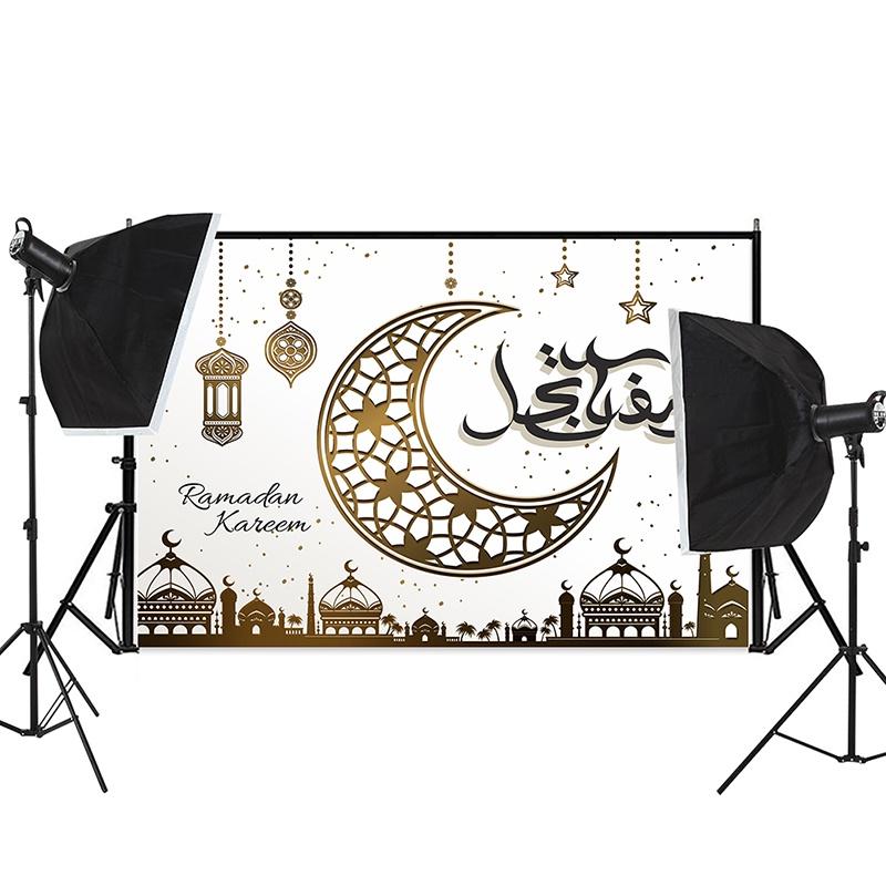 Eid Mubarak Backdrops Mosque Moon Muslim Ramadan Kareem Islamic Festival Portrait Photo Background for Photography Props