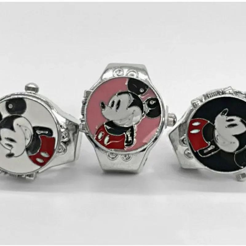 Disney Mickey Flip Cover LookTime Mini Ring Watch Cute Cartoon Simple Couple Creative Keeping Ring