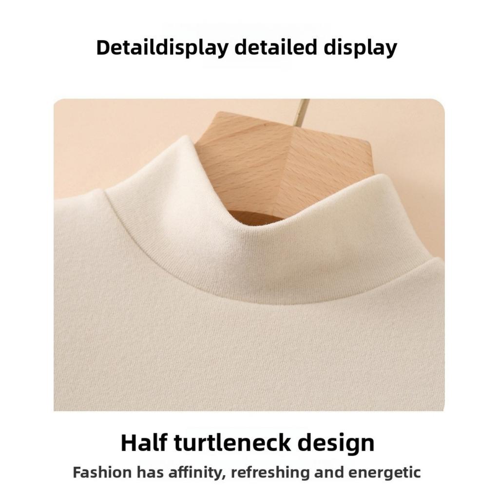 Half High Neck Double-sided German Velvet Base Shirt for Women , with Solid Color and Thick Velvet Inside, Warm Long Sleeved Top