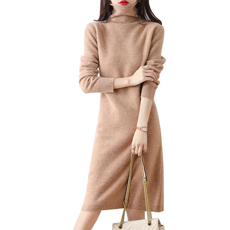 Women's Loose High Neck Wool-Cashmere Knit Dress