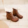 Johnature Hollow-out Genuine Leather Short Boots Retro Thick Heel Breathable Soft Soled Women's Shoes