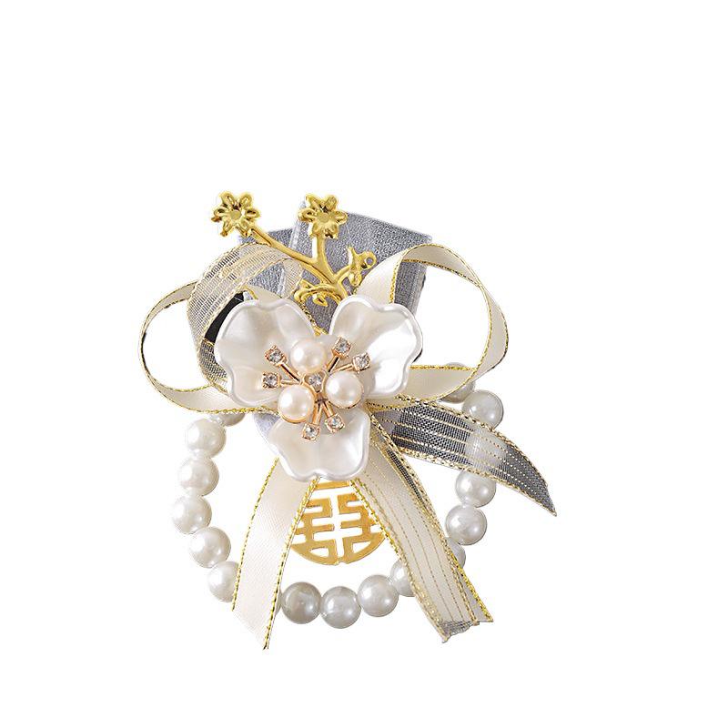 Bridesmaid Floral Wrist Corsage - Forest Series, Fresh Korean-Style Pearl Bracelet for Weddings