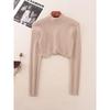 American Small Stand Collar Silver Silk Long Sleeves Short Knitwear Foreign Trade Original Order Silm Slim Looking Sexy Pure Desire Style