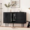 Sideboard mit 3 Schubladen und 2 Türen, Kommode mit Glastür und Metalfüßen Buffetschrank für Esszimmer Wohnzimmer oder Flur, 120x38 x79.5 cm, Schwarz