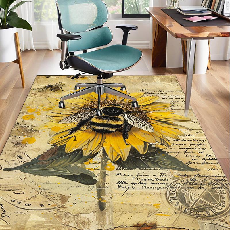 Bumblebee And Sunflower Office Rug Chair Mat, Entryway Carpet, Suitable for Front Door, Bedroom, Living Room, Desk, Holiday Gift