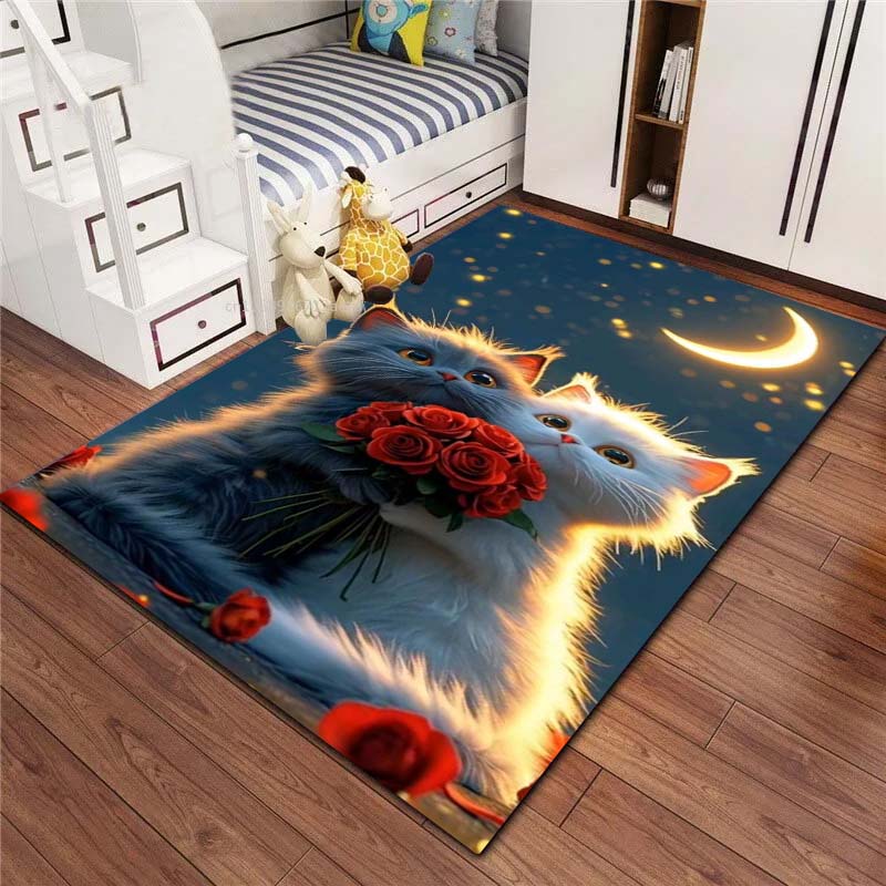 Customizable Cartoon Cat Print Bathroom Floor Mats, Non-slip Decorative Bathroom Mats, Comfortable Door Mats, Living Room Carpet