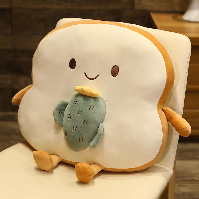 35/45Cm Zacht Cartoon Dier Gesneden Brood Toast Pluche Kussen Zitkussen Squishy Met Armen En Benen Kawaii Bank Stoel Decor 35cm without blanket