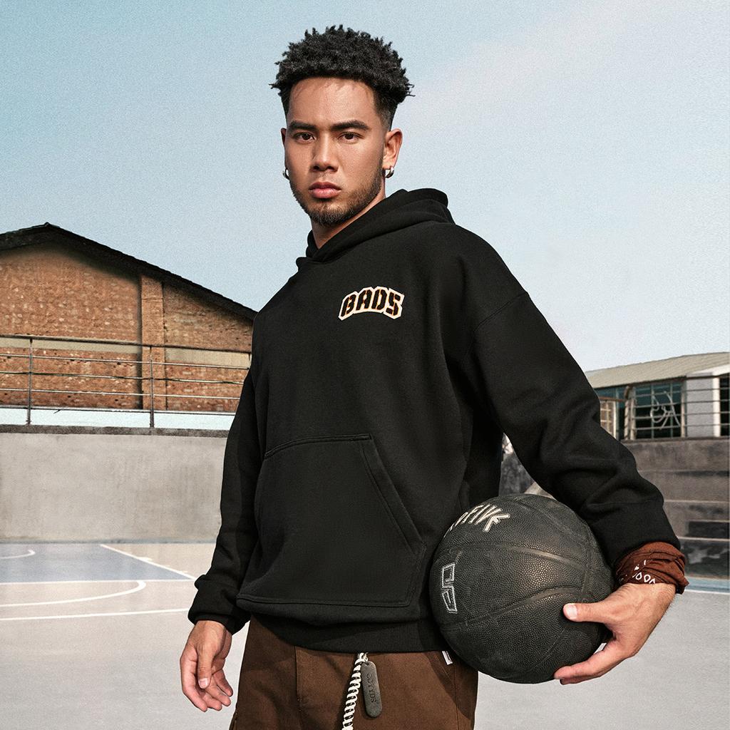 Li Ning Basketball Series Hooded Loose Letter Pullover Long Sleeve Fleece Sweatshirt Men Sweatshirt Black AWDU503-1
