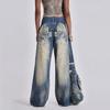 Retro Wing Print Rivet Wide-Leg Jeans
