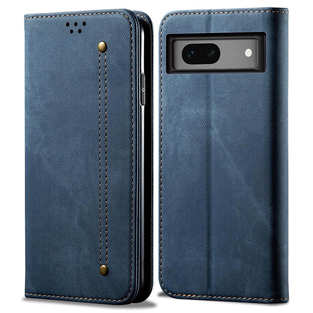 For Google Pixel 8a Case Jeans Cloth Texture Leather Phone Cover with Cash Card Holder