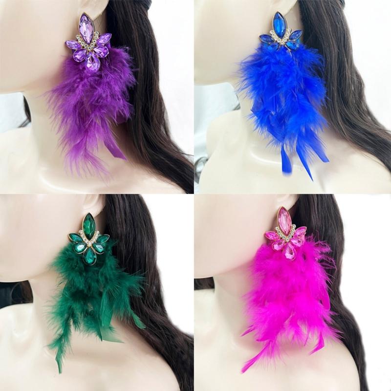 Hypoallergenically Feather Crystal Earrings Lightweight Alloy Long Drop Jewelry Ear Accessories for Women Gift