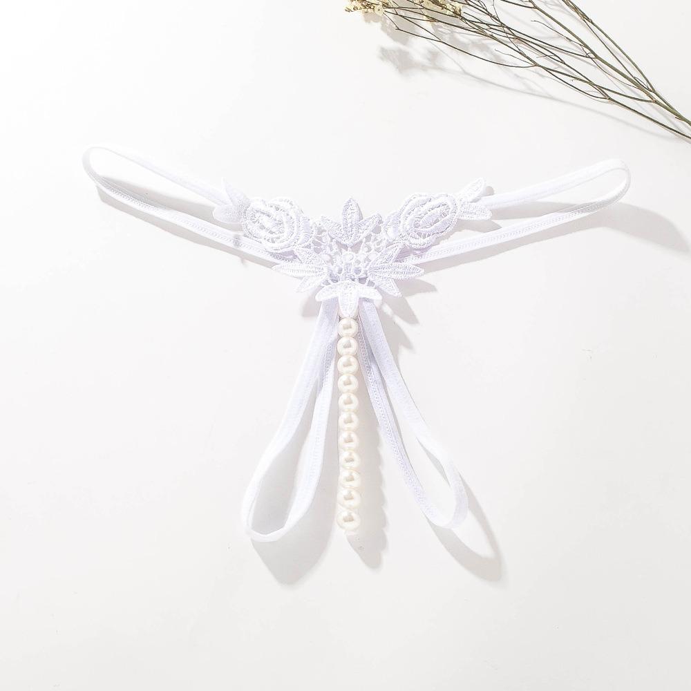 Sexy Panties Women's Hollow Embroidery Sexy Thong Pearl Massage Crotch Panties Ladies Thong