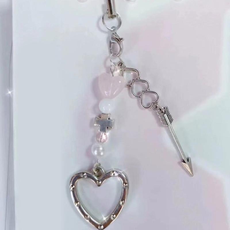 Handmade Bowknot Phone Chain Heart Pendant Keychain Rose Flower Charm Phone Lanyard Straps Acrylic Keyring Bag Ornament