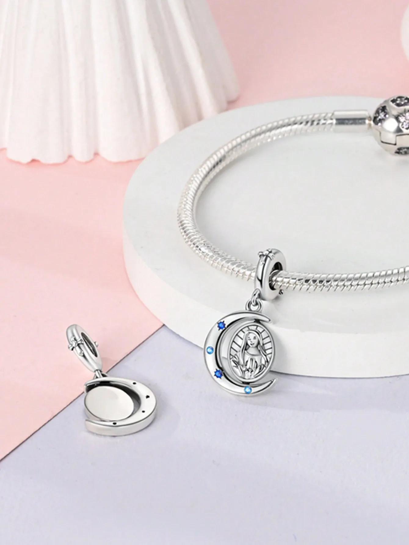 Charms Plata Copper Colors Compass Of Our Lady Of The Moon Beads Pendant For Original Bracelet For Women Diy Jewelry Love Gift