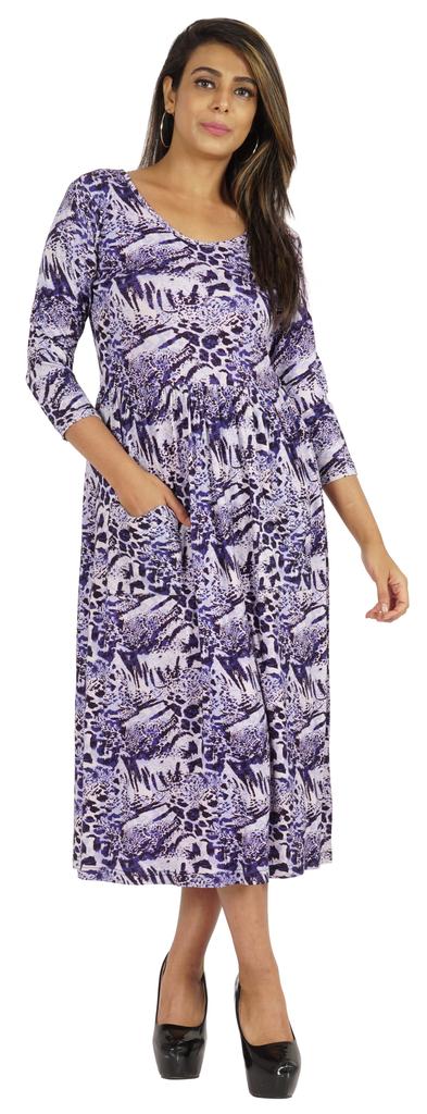 Phagun Women Summer Midi Dress Casual Loose Pockets Dress Scoop Neck Dresses