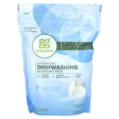 Automatic Dishwash Detergent Pods, Fragrance Free, 24 Loads, 15.2 Oz (432 G)