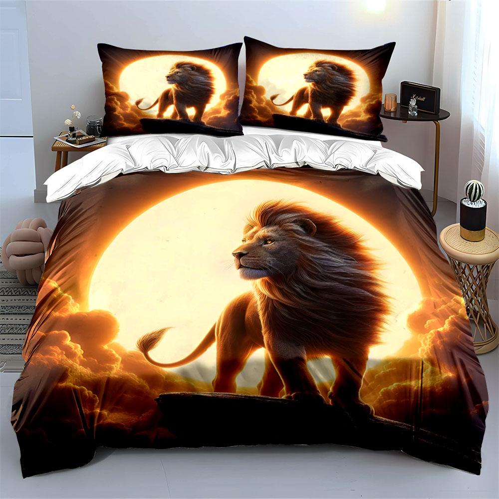 Majestic Lion Under Moonlight Bedding Sets Duvet Covers Pillowcases(1* Duvet Cover 2* Pillowcases Without Duvet Insert)