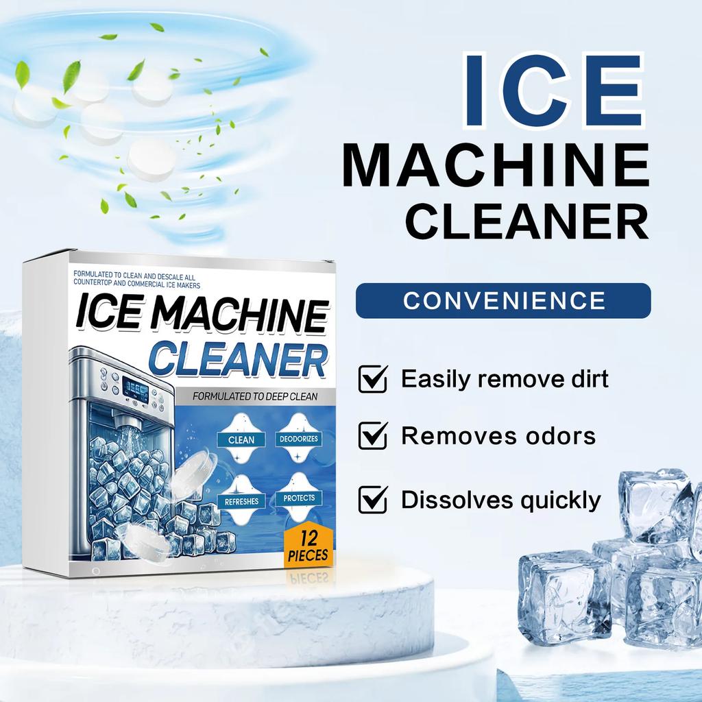 12-24 Piezas Limpiador Descalcificador para Máquina de Hielo Pastillas Efervescentes de Limpieza Para Descalcificar Desodorizar Prolongar la Vida Útil de la Máquina de Hielo
