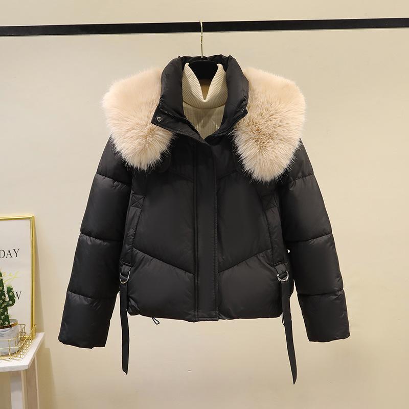 Cotton clothes women's 2025 new short thickened large fur collar padded jacket bread jacket winter down padded jacket