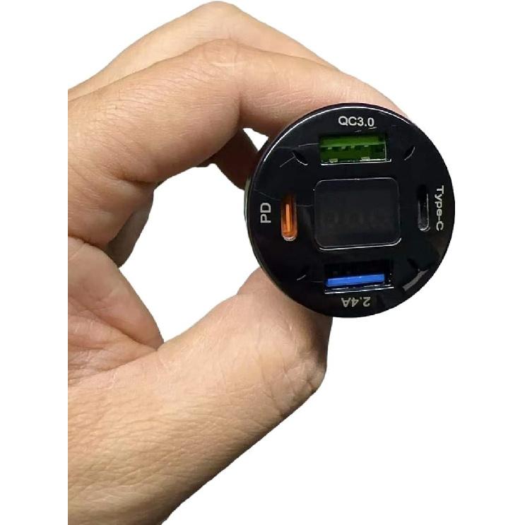 66W Car Charger - 4-Port USB Charger, 2 * USB 2.4A + PD + Type C Cigarette Lighter Adapter, Voltage Meter Compatible with Samsung, iPhone and Other