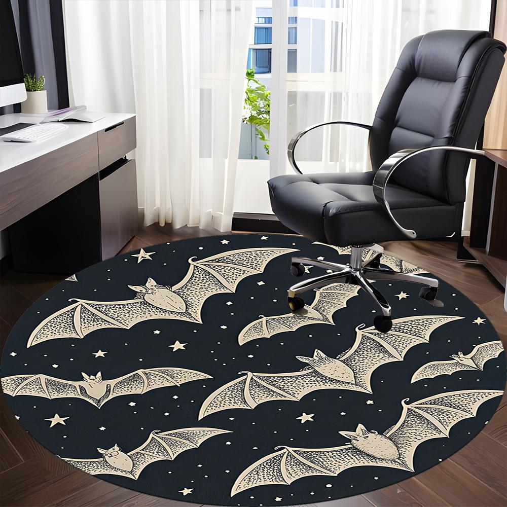 1PC Bat Night Sky Office Round Area Rug, Mat Suitable For Office, Under Office Chairs Bedroom Living Room Home Decor, Room Deco