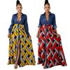Spring and summer new European and American long dress women's denim with woven printed pendulum splicing dress