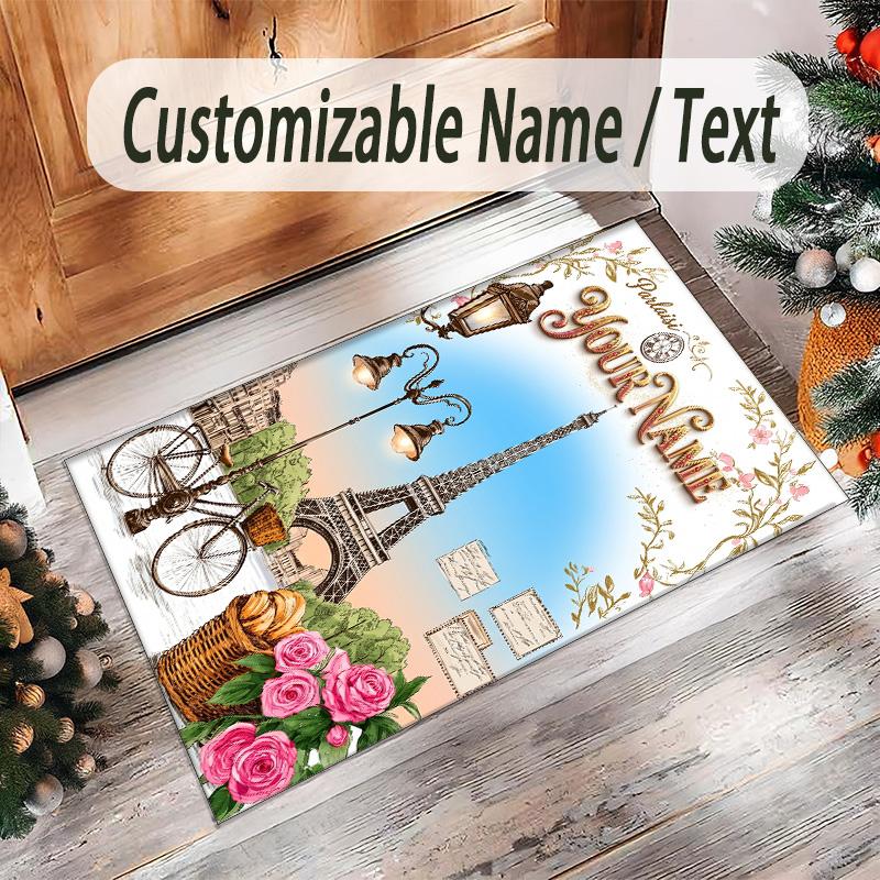 Hearts Theme Crystal Velvet Floor Rug Personalized Custom Name Text Warm Carpet Home Decoration