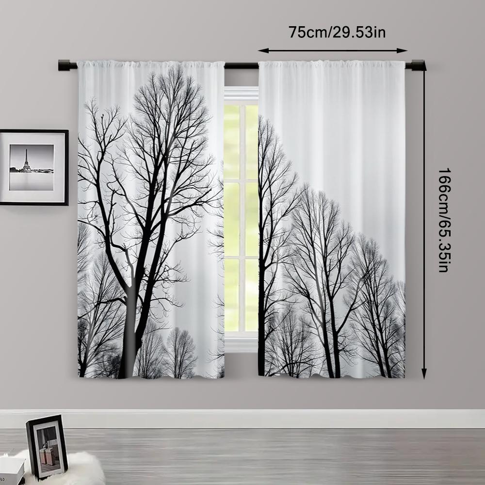 2 pezzi, Tende con Motivo Albero di Betulla Poliestere (senza asta) Funzioni di Isolamento Termico e Oscuramento per Camera da Letto e Varie