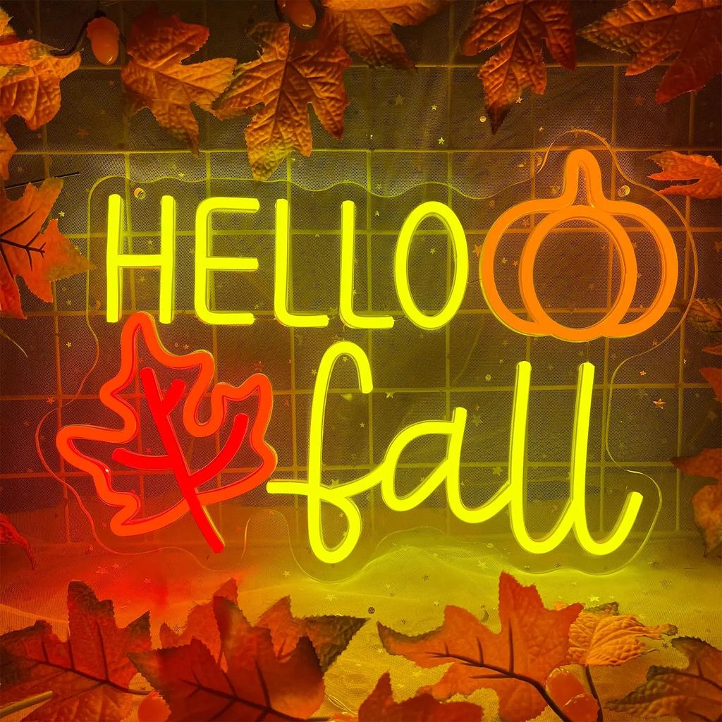 Hello Pumpkin Neon Dimmable Autumn Light for Bedroom Wall Fall Thanksgiving Decorations Party Home Front Door Harvest Gift