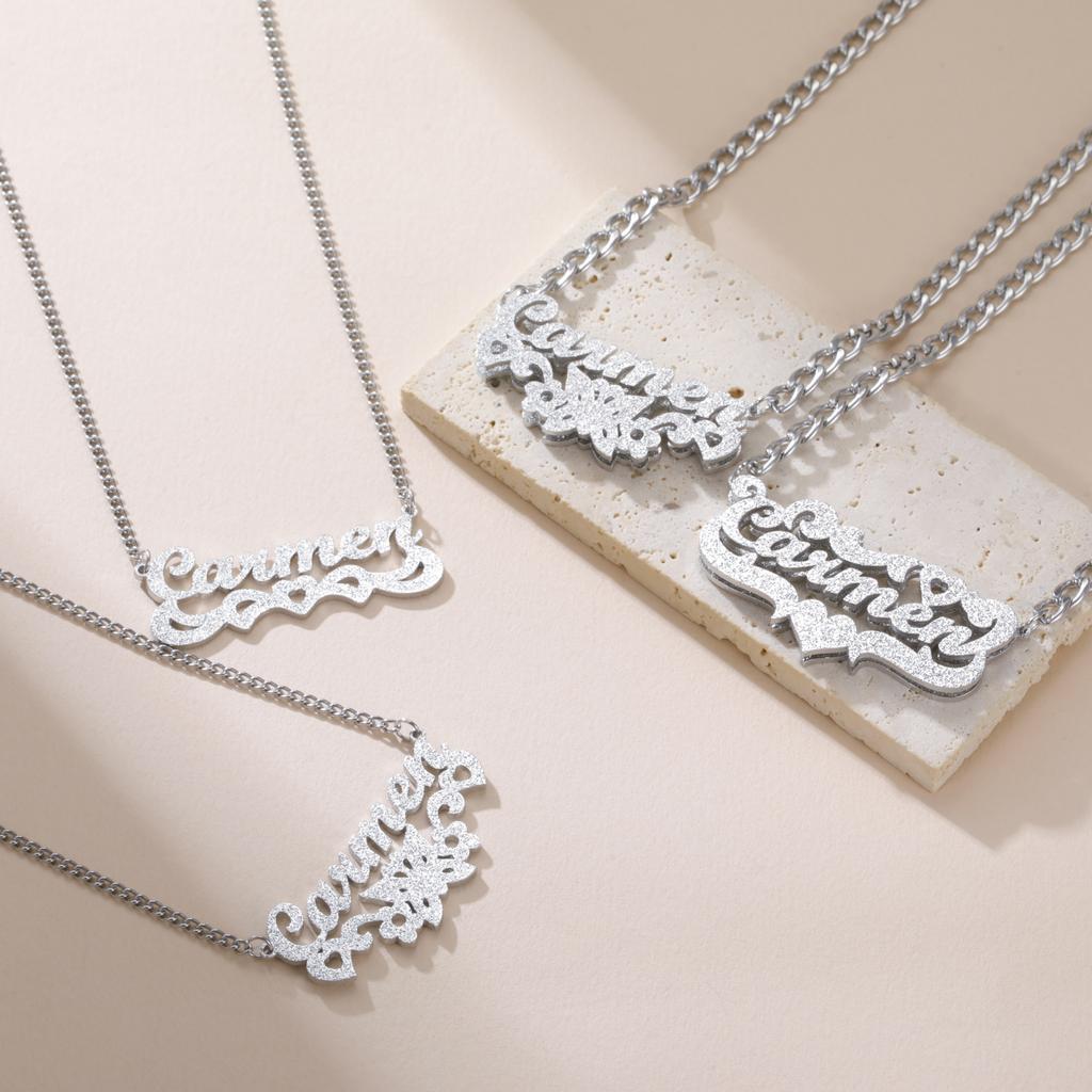 Sipuris Custom Necklace Women Jewelry Stainless Steel Golden Choker Cuban Chain Heart Ribbon Nameplate Pendant Necklace