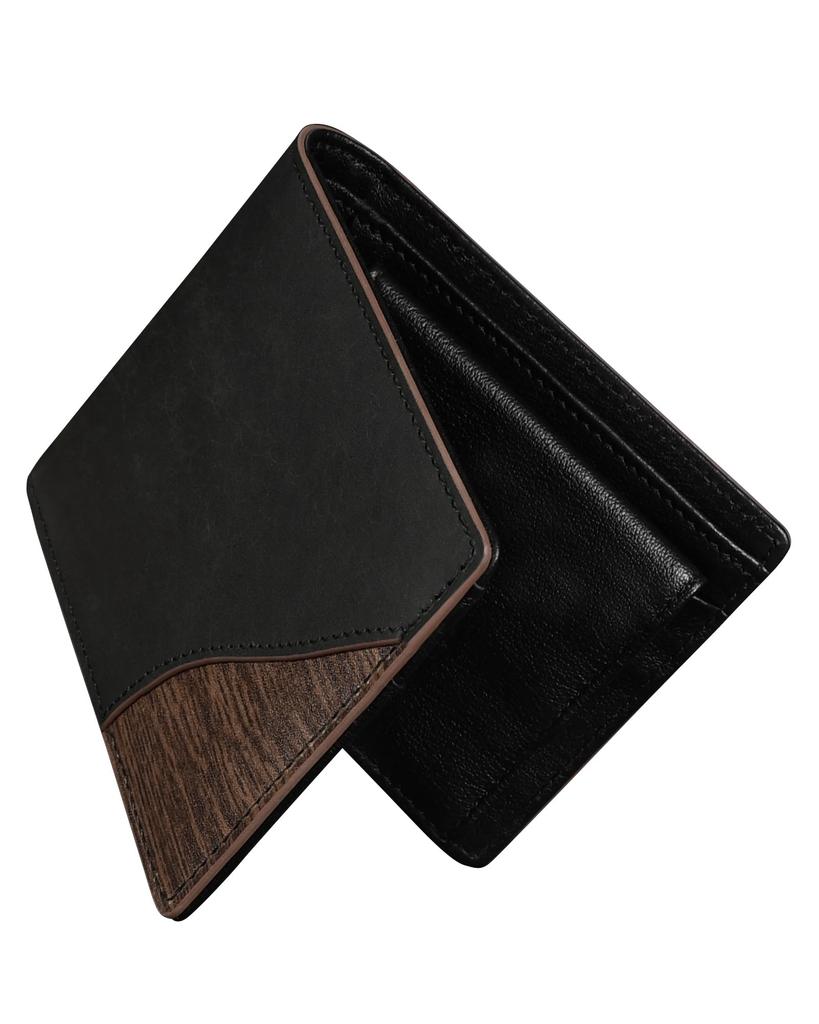 Pueblo Leather Bifold Genuine Coin 9 Card Separate Bill Compartment for Receipts and Wood Grain Simple and Perfect Gift for Men Men's Wallet, Leather,