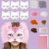 DIY Kit Blank Cat Mask Making Kit Paper Mache Fabric Straps Animal Half Face Mask Mesh Stickers Plush Faux Fur