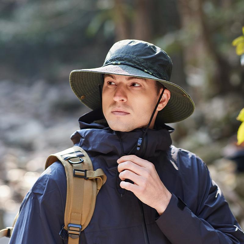 Unisex Sun Hat Spring Summer Casual Bucket Hat Outdoor Hiking Fishing Cap 8cm Wide Brim with Windproof Rope Adjustable Hat
