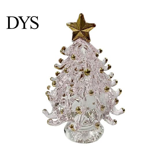 Small Desktop Christmas Tree Glazed Glass Ornament with Star Topper, Colorful for Home Art, Faux Crystal Tabletop Decor Office Art