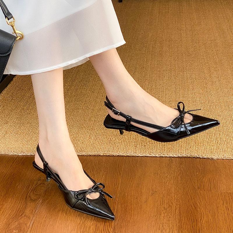 Fashion Fashion Shallow Women Low Heel Sandals Shoes Female Pointed Toe Footwear Butterfly-Knot Ladies Heeled Sandals Shoes Pumps