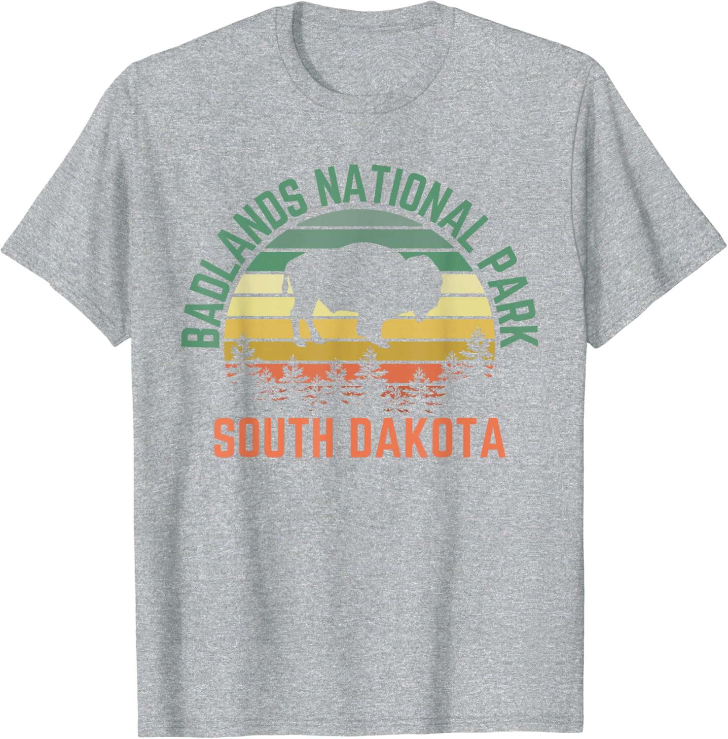 Badlands National Park South Dakota Buffalo Retro Sunset Men T Shirt XL серый