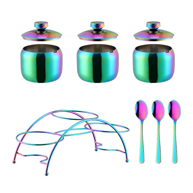 stainless steel seasoning jar Seasoning Jars Korean Style Condiment Pot Spice Container with Lid Salt Organizer Kitchen Tools