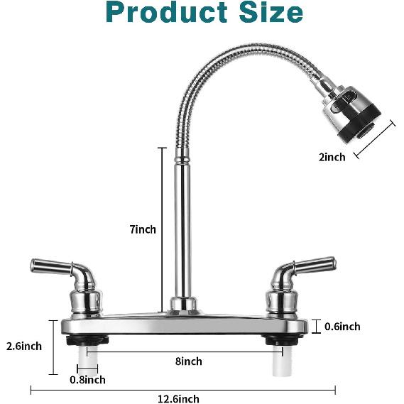 RV Kitchen Faucets,Flexible Spout RV Kitchen Sink Faucet Replacement with Two Handle-8" Main Body,High Arch-360 Swivel Replace for RV Home Campers
