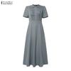 ZANZEA Women Summer Turn Down Collar Short Sleeve Elegant Casual Dress