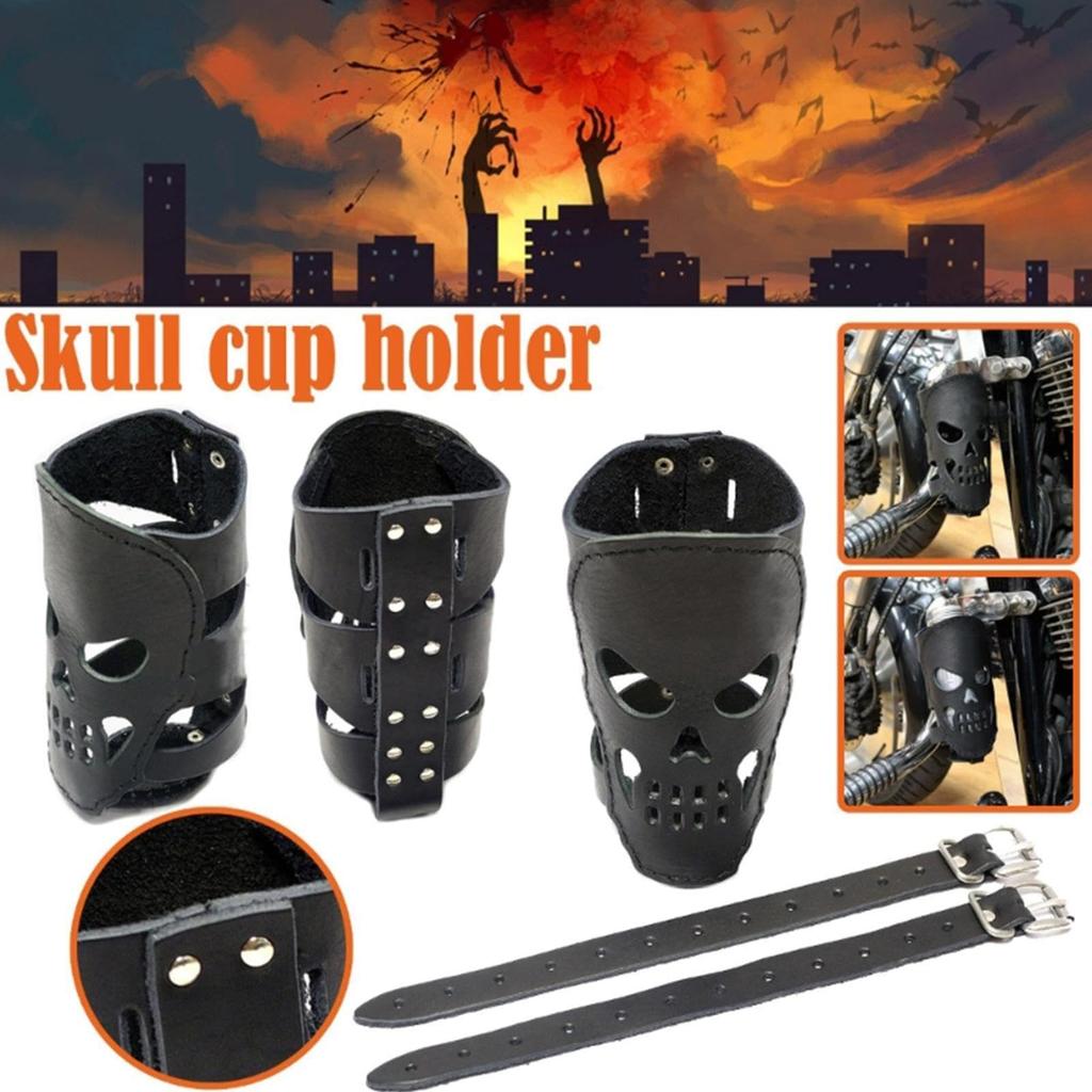 Motociklo puodelio laikiklis PU odos gėrimų laikiklis puodelio laikiklis motociklo puodelio laikiklis kaukolė